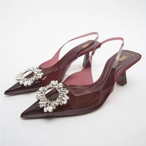 ZARA EMBELLISHED VINYL HEELED SHOES